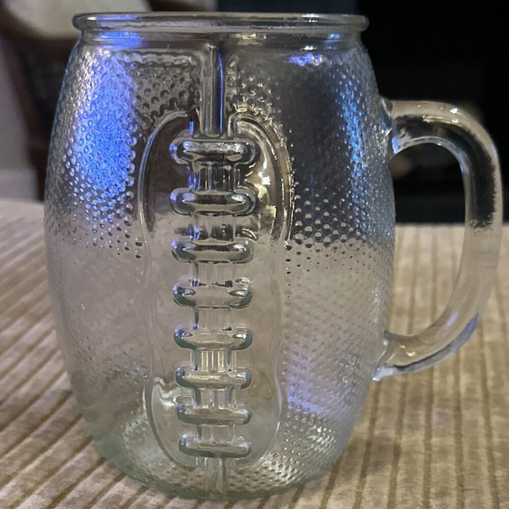 Football Beer Mug Tailgate Party XL Textured Clear Glass